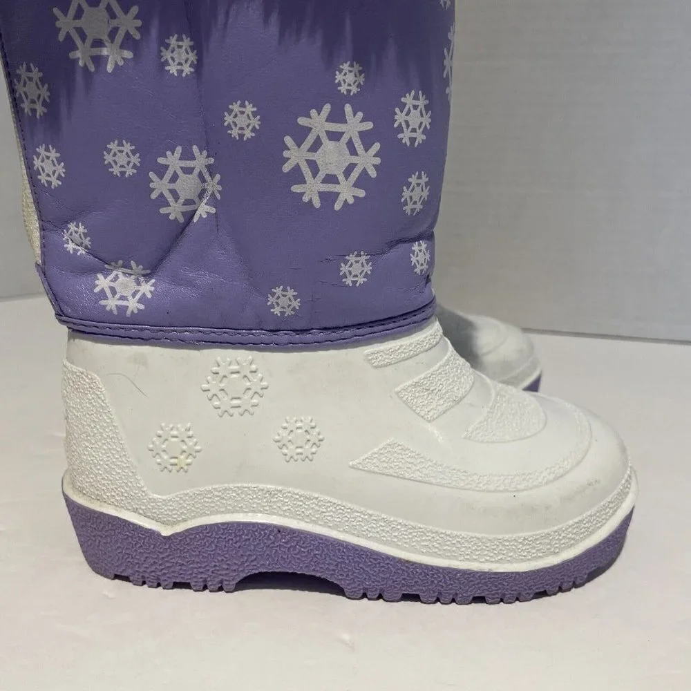 Outbrook Kids Snow Boots Child's Size 8 Faux Fur Lining Waterproof Purple White